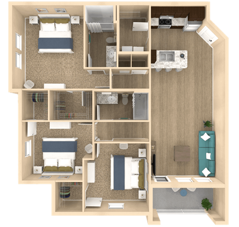 3 bed 2 bath Vista Floor Plan at The Oasis at Town Center, Florida